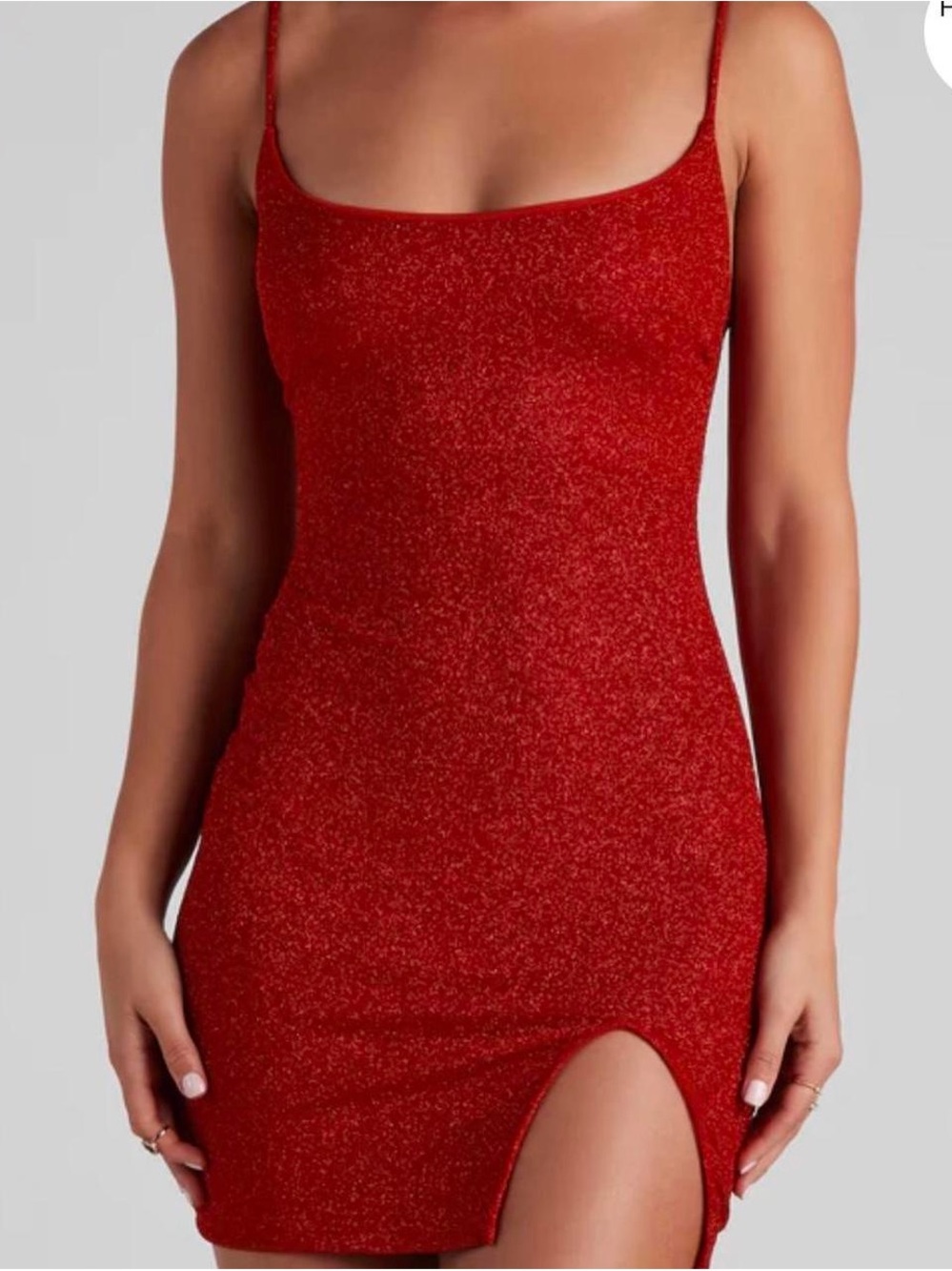 Red Sparkle Mini Dress Bodycon Glitter M Party Cocktail Night Out Evening Club - Picture 10 of 11